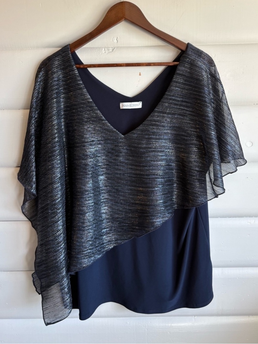 Hamilton Metallic Cape Overlay Evening Blouse 2X Made in Canada Paper Tag